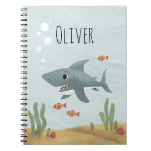 Boys Cute Blue Ocean Shark Kinder School Notitieboek
