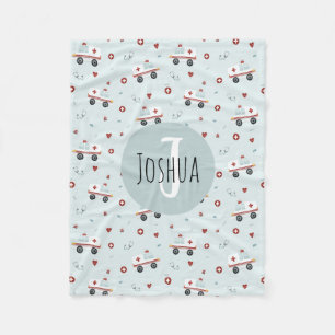 Boys Cute Blue Paramedic Ambulance Pattern Kinder Fleece Deken