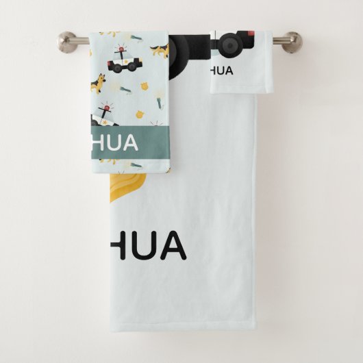 Boys Cute Blue Police Car Pattern Kinder Bad Handdoek (Insitu)