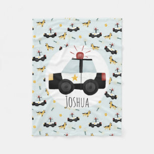 Boys Cute Blue Police Car Pattern met Name Kinder Fleece Deken