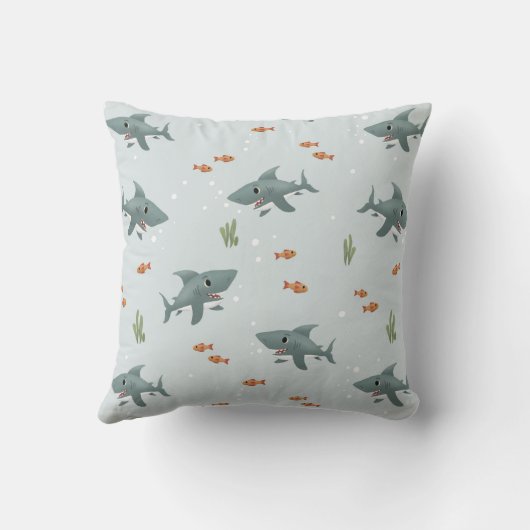 Boys Cute Blue Shark Pattern Monogram Kinder Kussen (Achterkant)