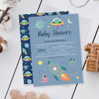 Boys Cute Blue Space Alien Rocket Baby shower