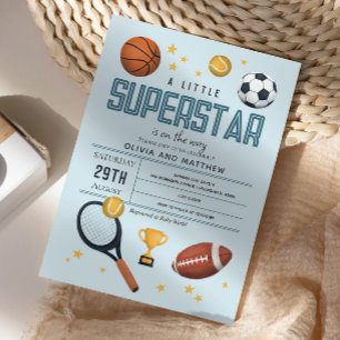 Boys Cute Blue Sports Superstar Baby shower Kaart