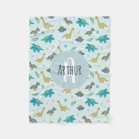 Boys Cute Blue T-Rex Oerwoud Dinosaur Pattern Kind Fleece Deken (Voorkant)