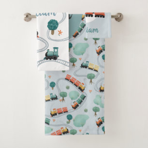 Boys Cute Blue Train Pattern Kinder Bad Handdoek