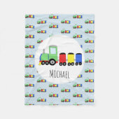 Boys Cute Blue Train Pattern met Name Kinder Fleece Deken (Voorkant)