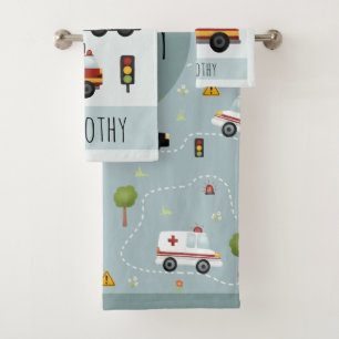 Boys Cute Blue Transport Pattern Kinder Bad Handdoek