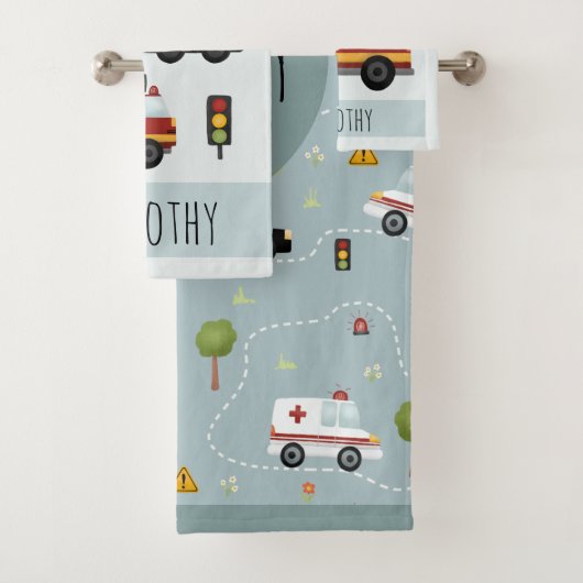 Boys Cute Blue Transport Pattern Kinder Bad Handdoek (Insitu)