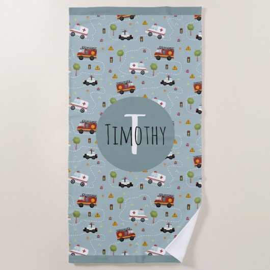 Boys Cute Blue Transport Pattern Kinder Strandlaken (Voorkant)