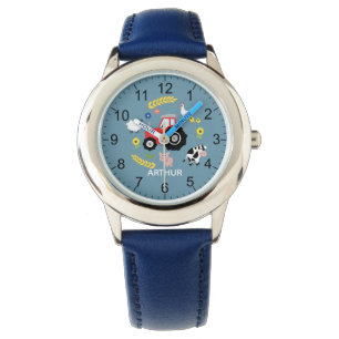 Boys Cute Boerderij Animal and Tractor & Name Kind Horloge