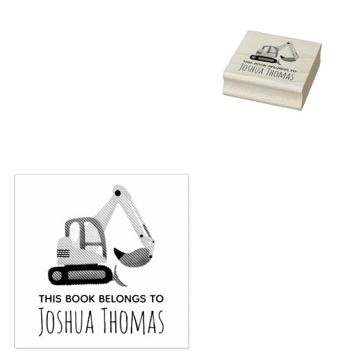 Boys Cute Construction Digger Kinder Bookplate Rubberstempel (Gestempeld)