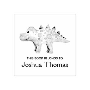 Boys Cute Dinosaur en Name Kinder Bookplate Rubberstempel