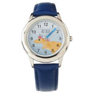 Boys Cute Dinosaur & Name Blue Kinder Horloge