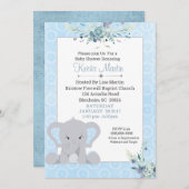 Boys Cute Elephant Floral Baby shower Kaart (Voorkant / Achterkant)