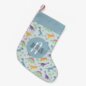 Boys Cute en Fun Blue Dinosaur Pattern Kinder Kleine Kerstsok (Voorkant (Hangend))