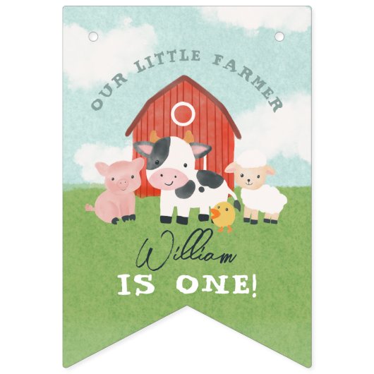 Boys Cute Farm 1st Birthday Milestone Photo Vlaggetjes (Eerste vlag)