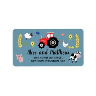 Boys Cute Farm Animals Red Tractor Baby shower Etiket