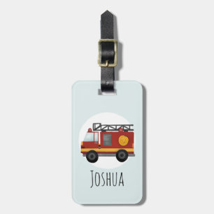 Boys Cute Fire Engine Truck Kinder Bagagelabel