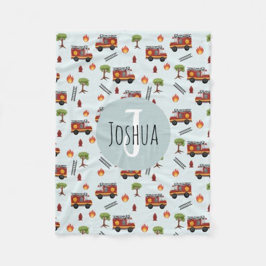 Boys Cute Fire Engine Truck Patroon Fleece Deken (Voorkant)