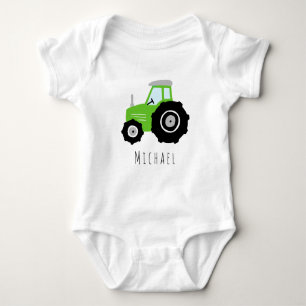 Boys Cute Green Boerderij Tractor and Name Romper