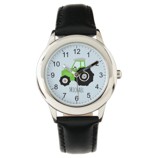 Boys Cute Green Boerderij Tractor met Name Kinder Horloge (Voorkant)