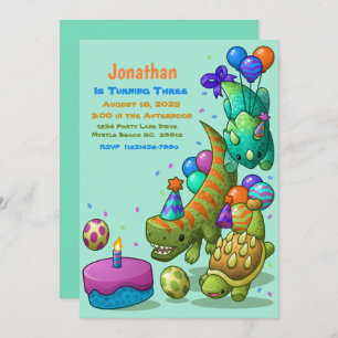 Boys Cute Green Dino Turtle Birthday Kaart