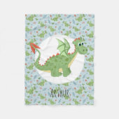 Boys Cute Green Dragon Pattern & Name Kinder Small Fleece Deken (Voorkant)