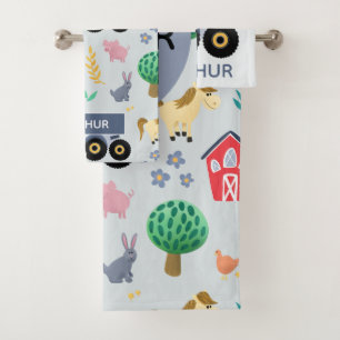 Boys Cute & Modern Blue Boerderij Tractor Pattern Bad Handdoek