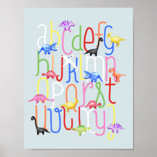 Boys Cute Nursery Dinosaur ABC Alphabet Kinder Poster