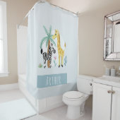 Boys Cute Oerwoud Safari Animals Zebra Kinder Douchegordijn (In situ)