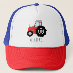 Boys Cute Red Tractor Boerderij en naam Kind Trucker Pet
