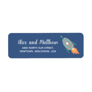 Boys Cute Rocket Space Baby shower Return Address Etiket