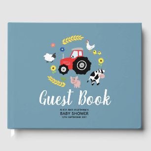 Boys Cute Rustige Farm Animals Tractor Baby shower Gastenboek