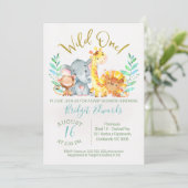 Boy's Cute Safari Animaux Baby shower Invitation (Debout devant)
