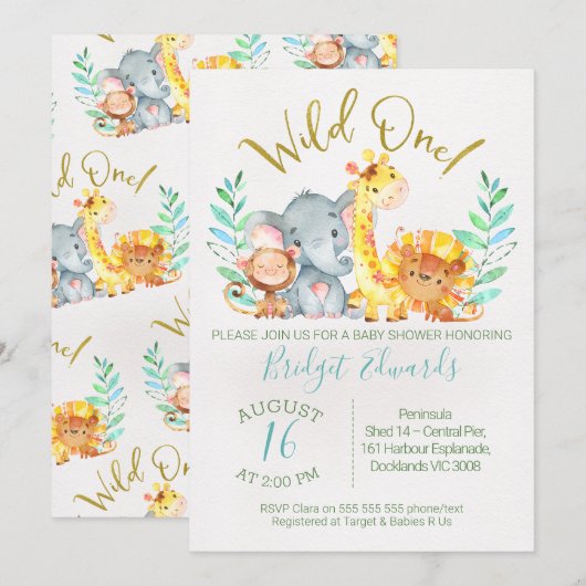Boy's Cute Safari Animaux Baby shower Invitation (Devant / Derrière)