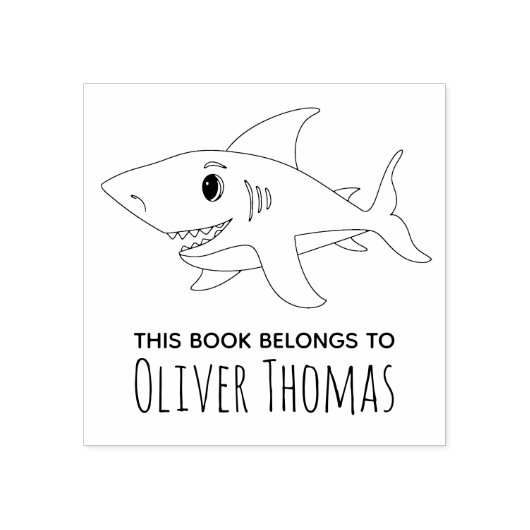 Boys Cute Shark Kinder Bookplate Rubberstempel (Afrduk)
