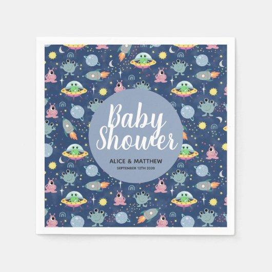 Boys Cute Space Alien Pattern Baby shower Napkins Servet (Voorkant)
