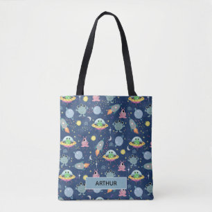 Boys Cute Space Alien Pattern en Name Kinder Draagtas