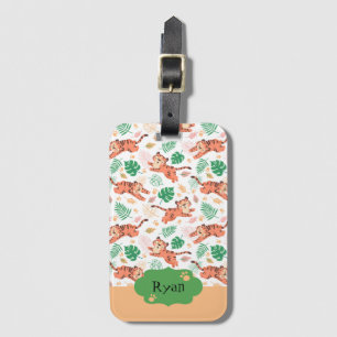 Boys Cute Tiger Wild Oerwoud Safari, met naam Kind Bagagelabel