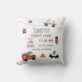 Boys Cute Transport Baby Birth Stats Kussen (Voorkant)