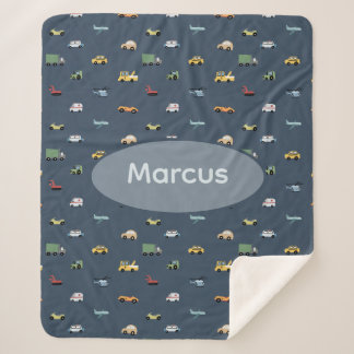 Boys Cute Transport Car Pattern monogram Kids Sherpa Deken