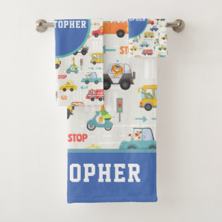 Boys Cute Transport Car Pattern Name Kinder Bad Handdoek