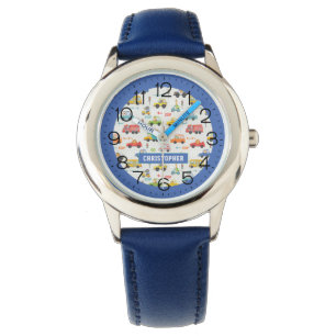 Boys Cute Transport Car Pattern Persoonlijke naam Horloge