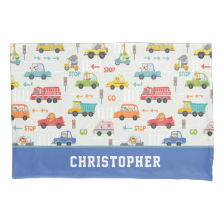 Boys Cute Transport Car Pattern Persoonlijke naam Kussensloop