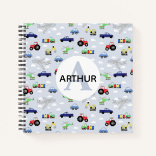 Boys Cute Transport Pattern and Name Kinderen Mono Notitieboek