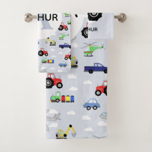 Boys Cute Transport Pattern Auto Name Kinder Bad Handdoek