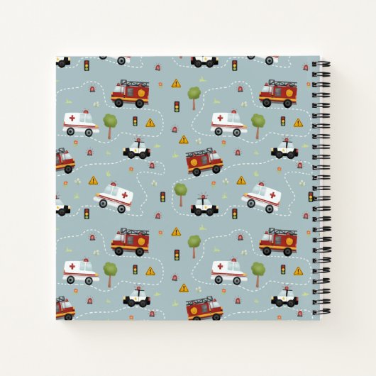 Boys Cute Transport Pattern en Name Kinder Monogra Notitieboek (Achterkant)