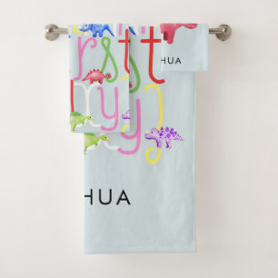 Boys Cute Waterverf Dinosaur Alphabet & Name Kinde Bad Handdoek