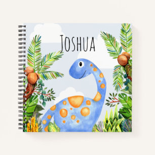 Boys Cute Waterverf Dinosaur en Naam Notitieboek