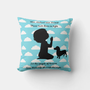 Boys Dachshund Pillow Blue Clouds Silhouette Doxie Kussen